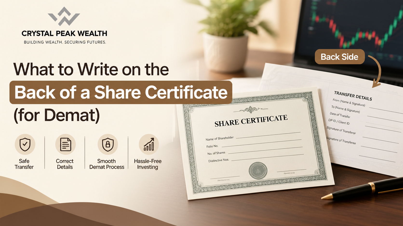 what to write on back of share certificate